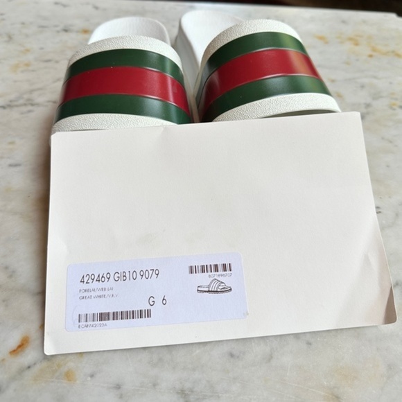 Gucci Web Men's Rubber Slide Sandal - White Rubber, US 6.5 - Picture 9 of 9